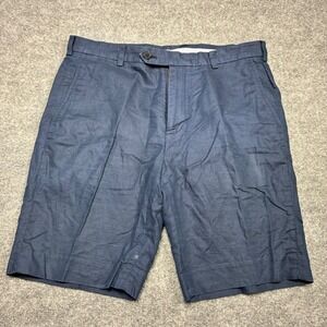 Brooks Brothers Bermuda Short Mens W34 Linen Cotton Blue Casual Chino Flat Front
